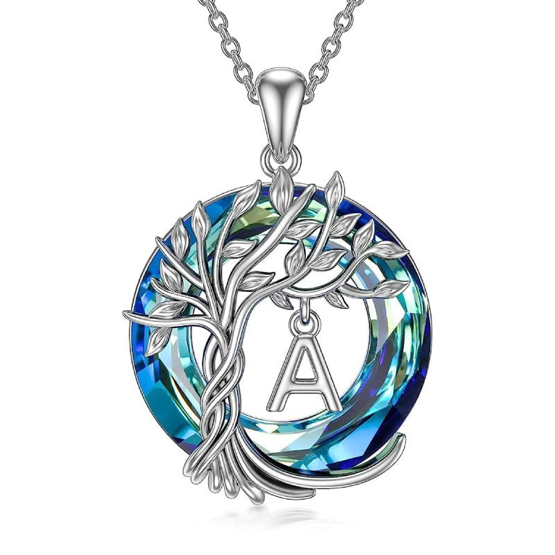 Wholesale Tree of Life Round Blue Austrian Crystal Necklace